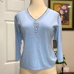 Josephine Chaus Babay blue V neck  Sweater Sz L